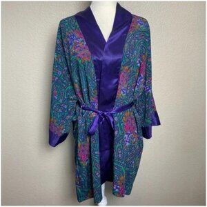 Victoria's Secret Gold Label VINTAGE Royal Purple Paisley Print Robe, One Size